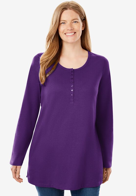 Womens Plus Burgundy Cotton and Lace Long Sleeve Henley Shirt Top Womens Plus Burgundy Cotton and Lace Long Sleeve Henley Shirt Top